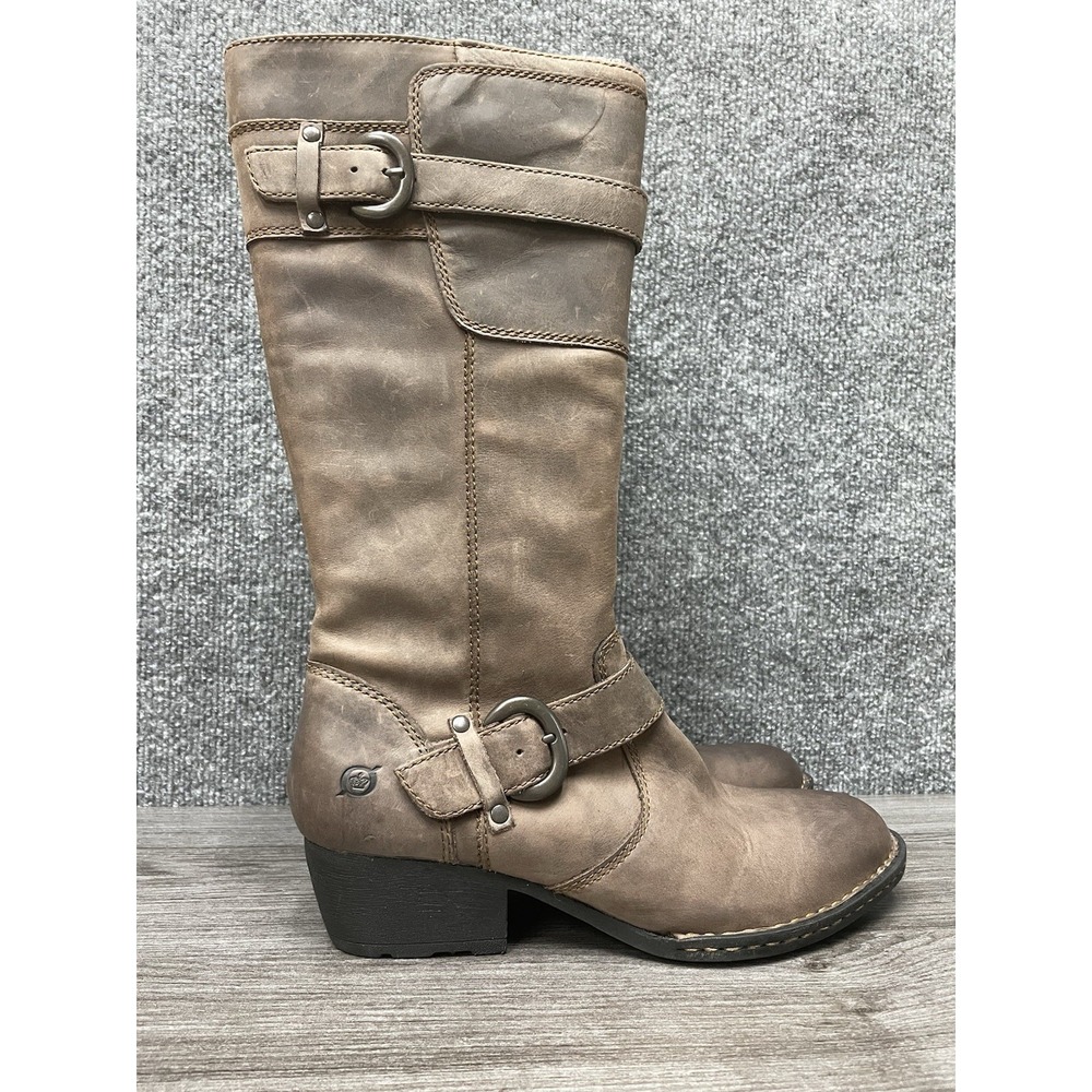 Børn McCarty Tall Riding Boots Moto Distressed Leather Taupe Gray Womens 8.5